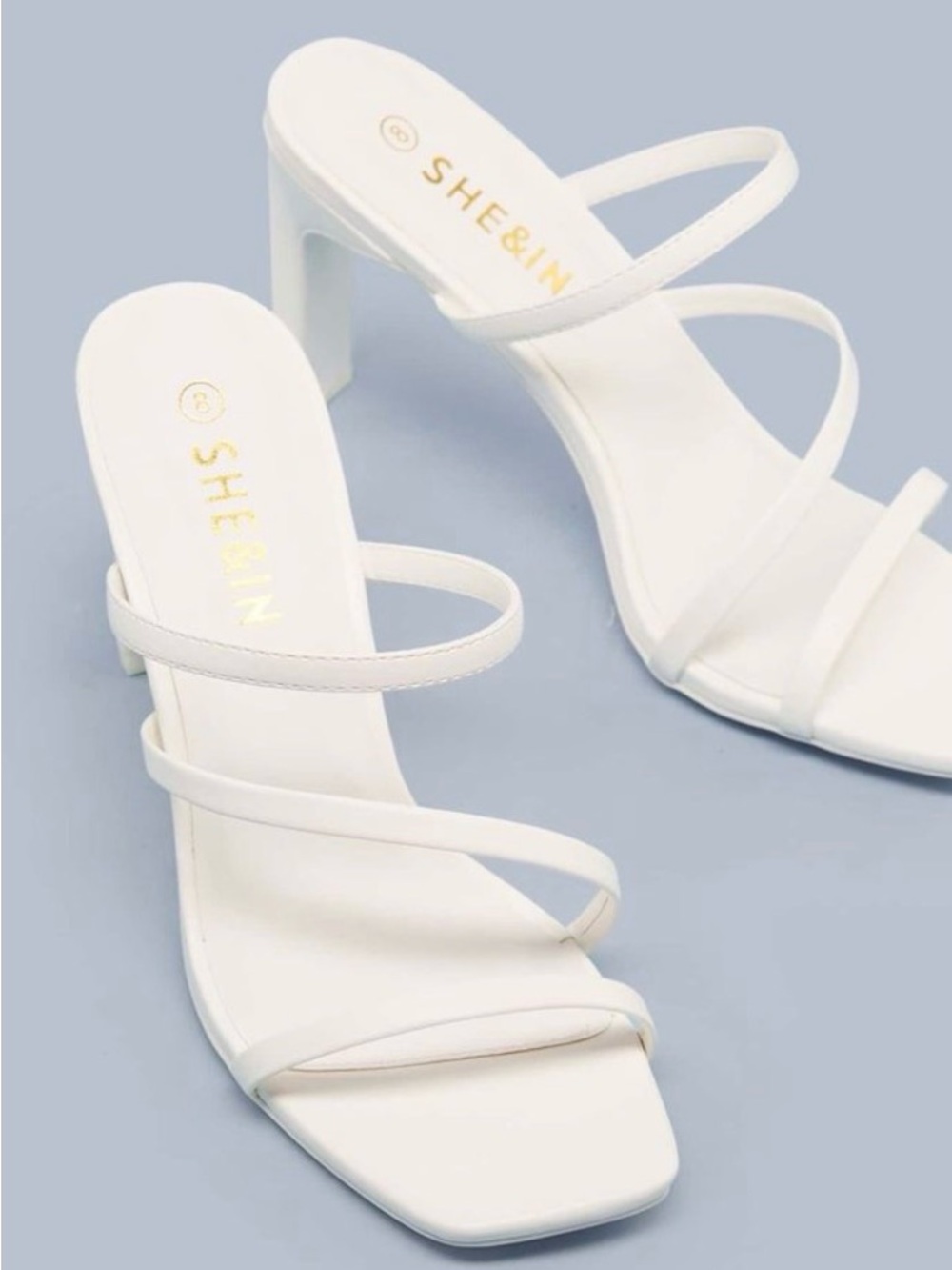 SHEIN White Triple-Strap Square-Toe Block Heel Sandals